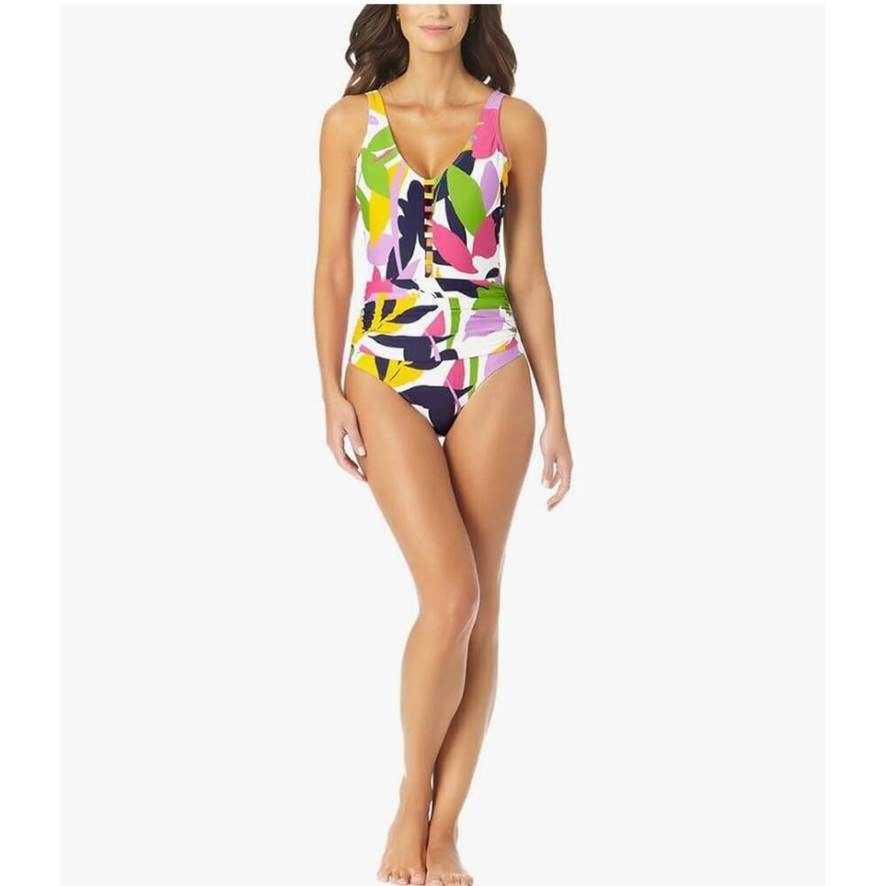 Anne Cole Center Front Tab One-Piece Swimsuit Multicolor Size 12